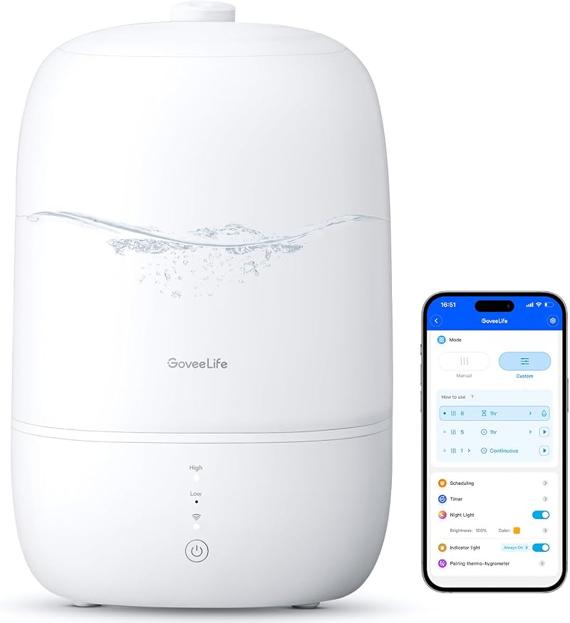 GoveeLife Humidifier 3L Top Fill WiFi Auto Humidity Control Night Light