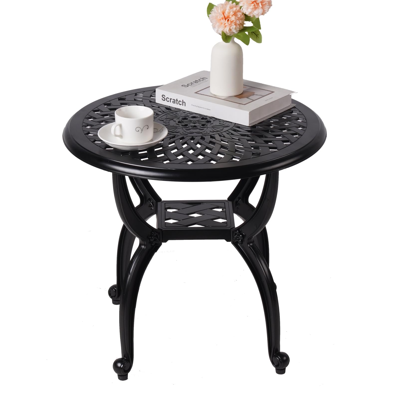 Photo 1 of WILOUNGE Cast Aluminum Outdoor Side Table,Small Patio Table,Outdoor Coffee Tables for Patio,Garden,Balcony, for All Weather (Black, Round)