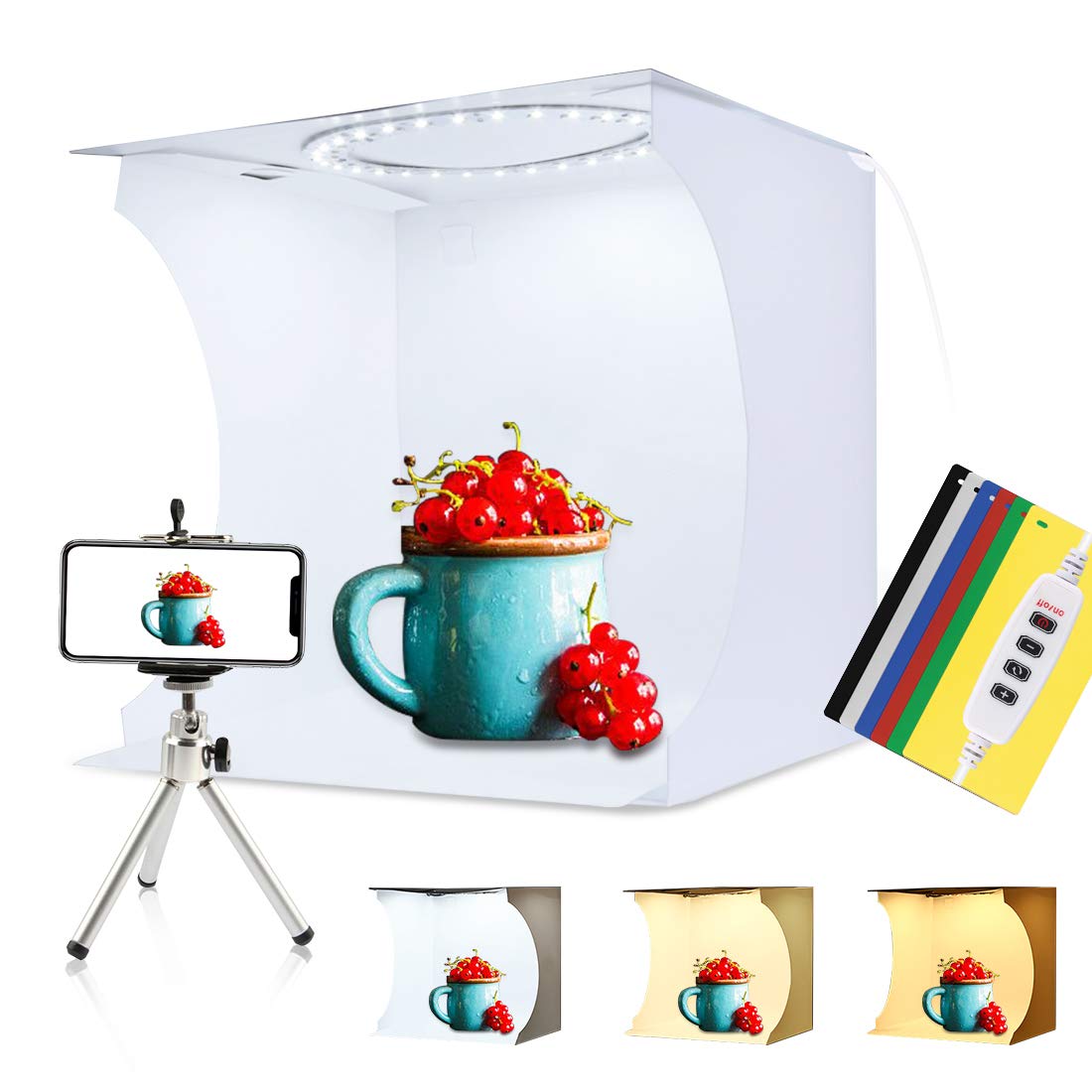 PULUZ Lightbox Photography,30cm/11.8inch Ring Light Photo Studio Light Box Shooting Light Tent Kit with White Lighting/Warm white128 pcs LED Ring Lights+6 Backdrops for Product Photography Light Box
