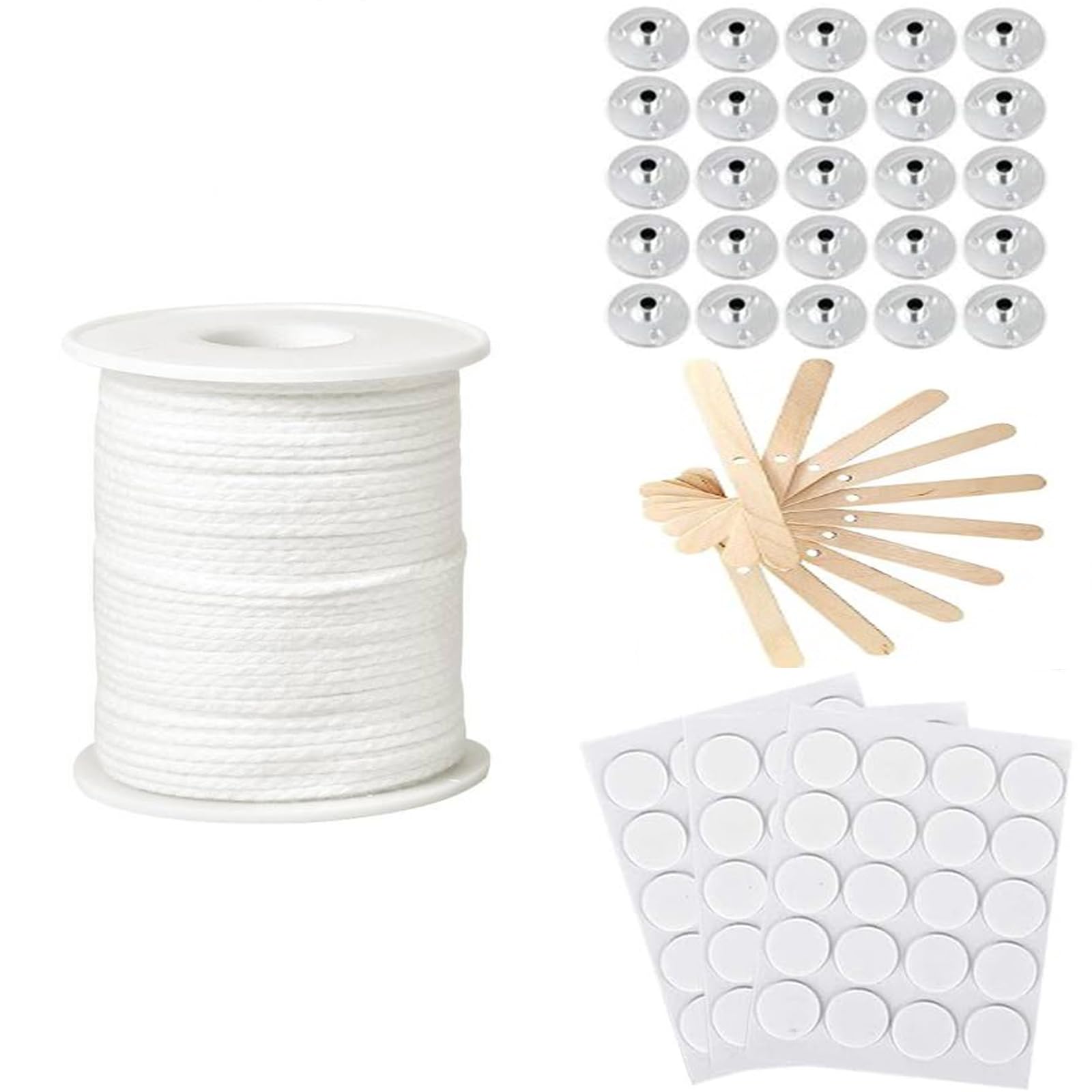 Candle Wicks 200ft Candle Making Supplies DIY Cotton Round Candle Wick Braided Roll with Candle Wick Stickers Metal Sustainer Tabs Wooden Candle Wick Holder for Making Candles Soy Beeswax Candle
