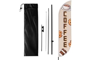 BABY CUDDLE BOX Coffee Sign feather flag Pole kit for Outdoor by BCB Print | 11 FEET Long Polyester Outdoor Banner Flag Pole Mount for Easy Hang | HD Print Swooper Flags to Advertise | Made in USA