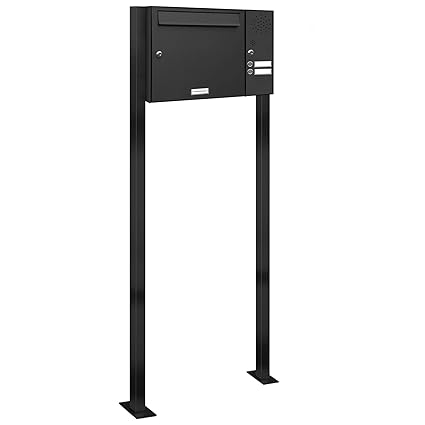 AL Briefkastensysteme 1er Standbriefkasten Anthrazitgrau RAL 7016 mit Klingel als 1 Fach Briefkastenanlage in Postkasten Brie