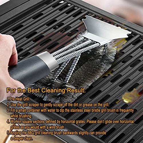 POLIGO Grill Brush and Scraper with Deluxe Handle - Safe Wire Stainless Steel BBQ Brush for Gas Infrared Charcoal Porcelain Grills - Best Gift BBQ Grill Cleaning Brush for Grill Wizard Grate Cleaner - Thumbnail 6