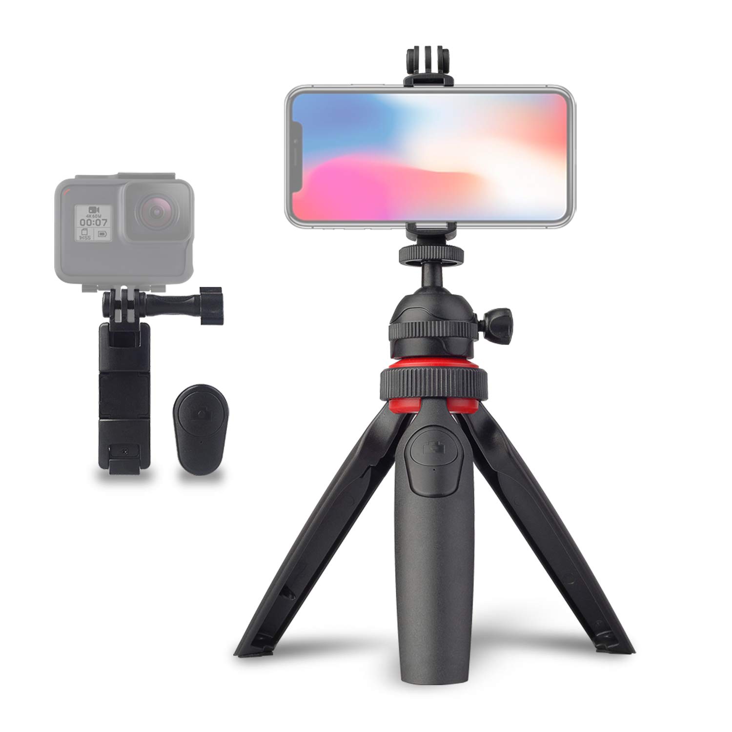 OptixMania Camera/ActionCam/Smartphone Tabletop Tripod with Wireless Bluetooth Shutter (Black)