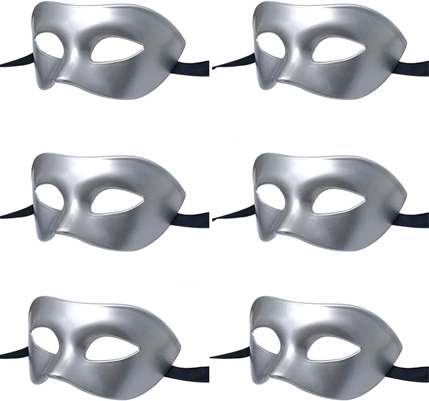 LECMACY Men Women Masquerade Mask, Venetian Rome Half Face Eyes Masks Mardi Gras Themed Party Costume Cosplay Sets-One Size Fits Most (Pure Silver-6pcs)