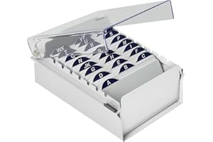 Acrimet 3 x 5 Card File Holder Organizer Box Metal Base Heavy Duty (AZ Index Cards and Divider Included) (White Color with Clear Crystal Plastic Lid Cover)
