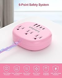 Pink Extension Cord with Surge Protected 1080J - 5
