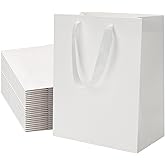 FISHLONO White Gift Bags With Handles, 8x5x10 Inches Medium Gift Bags Bulk, White Kraft Paper Bags for Wedding Shopping Party Birthday Business Baby Shower (20)