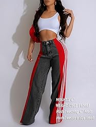 Angsuttc Wide Leg Jeans Women Colorblock High Rise