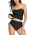 Smismivo Women's Strapless Tankini Bathing Suits for Women 2 Piece Tummy Control Tube Top Swimwear