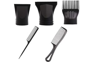 HAPPYUPCITY 5PCS Black Stylish Professional Plastic Hair Dryer Nozzle Replacement Set Portable Blow Flat Nozzle Brush Attachments Hairdressing Styling Tool For Barber Salon