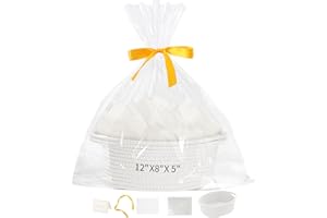 woric Gift Basket 12"X8"X5" Small Woven Basket With Christmas Cellophane Gift Bags,Greeting Cards, Ribbons and Tissue Paper, Cotton Rope Baskets for Gifts Empty Thanksgiving Christmas Birthday (White)