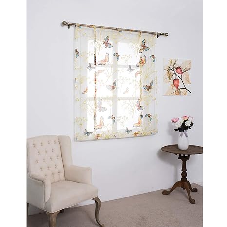 Raylans 1 Piece Roman Blinds Curtain Transparent Butterfly Printed