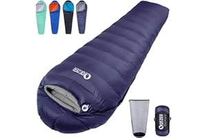 QEZER Down Sleeping Bag for Adults 0°F 10°F 15°F 20°F Backpacking Sleeping Bag for Cold Weather with Compression Sack