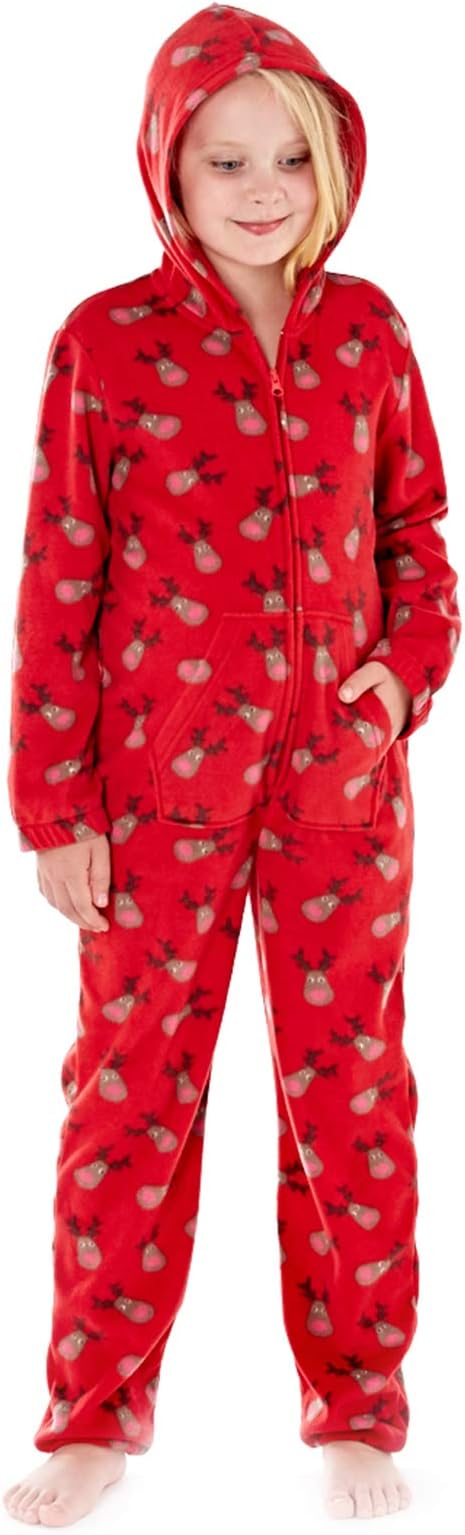 Girls Novelty Animal Print Fleece Onesie All in One Pyjamas Jumpsuits