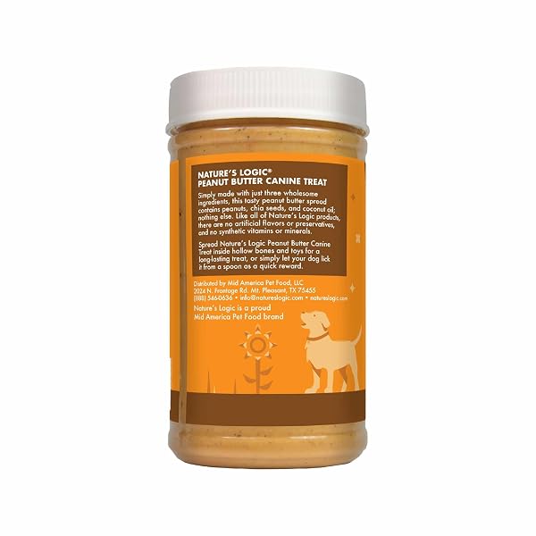 NATURE’S LOGIC NATURAL DOG PEANUT BUTTER TREAT – 100% NATURAL SPREAD WITH PEANUTS, CHIA SEEDS & COCONUT OIL – OMEGA 3 & 6 FOR HEALTHY SKIN & COAT – ALL BREEDS & LIFE STAGES – MADE IN USA