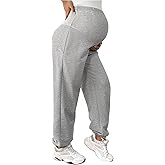 MakeMeChic Women's Maternity Pants Over The Belly Elastic Waist Pregnancy Jogger Sweatpants