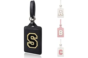 XSUIOY Personalized Initial Luggage Tags for Suitcases, Leather Chenille Letter Cute Luggage Tags with Privacy Name Card, Embroidered Travel Bag Backpack Tags Gifts for Women Kids Girls Teens(Black-S)
