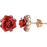 Yoursfs Ladies Stud Earrings 18ct Rose Gold Plated Red Rose Earings For Pierced Ears