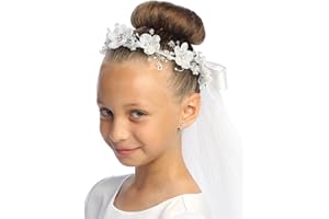 SWEA PEA & LILI Swea Pea & Lilli Girls First Communion Veil - White Holy 1st Communion Headpiece with Headband and Flowers