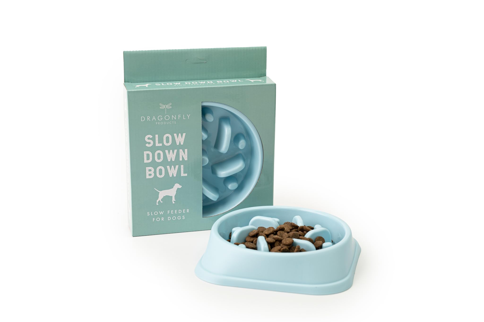 Dragonfly, Slow Down Slow Feeder Dog Bowl (Blue)