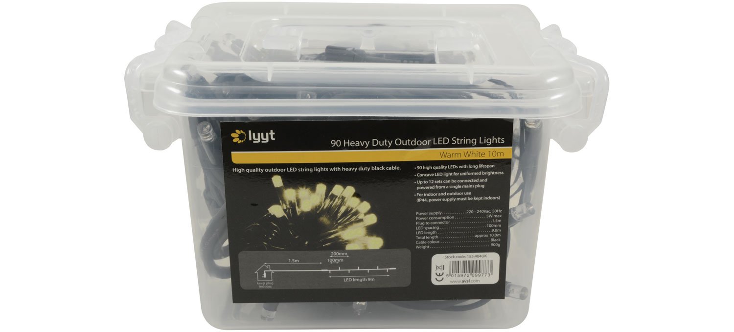 Heavy Duty Outdoor Static String Lights - 90 x LEDS Warm White