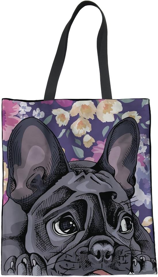 Coloranimal Gym Sports Travel Hiking Inner Pocket Linen Tote Bag French Bulldog Linen Tote Bag Summer Beach Bags for Women Ladies Lightweight Carrier Organization