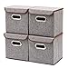 EZOWare 4pc Large Storage Basket Bins with Lid, Linen lidded Fabric Folding Cubes Containers - Gray, 9.8 x 9.8 x 9.8 inches