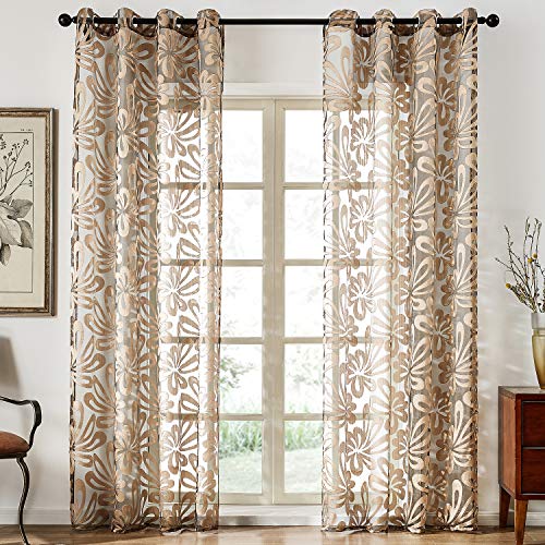 Top Finel Long Floral Curtains for Living Room Bedroom Semi Sheer Window Drapes Grommet, 54
