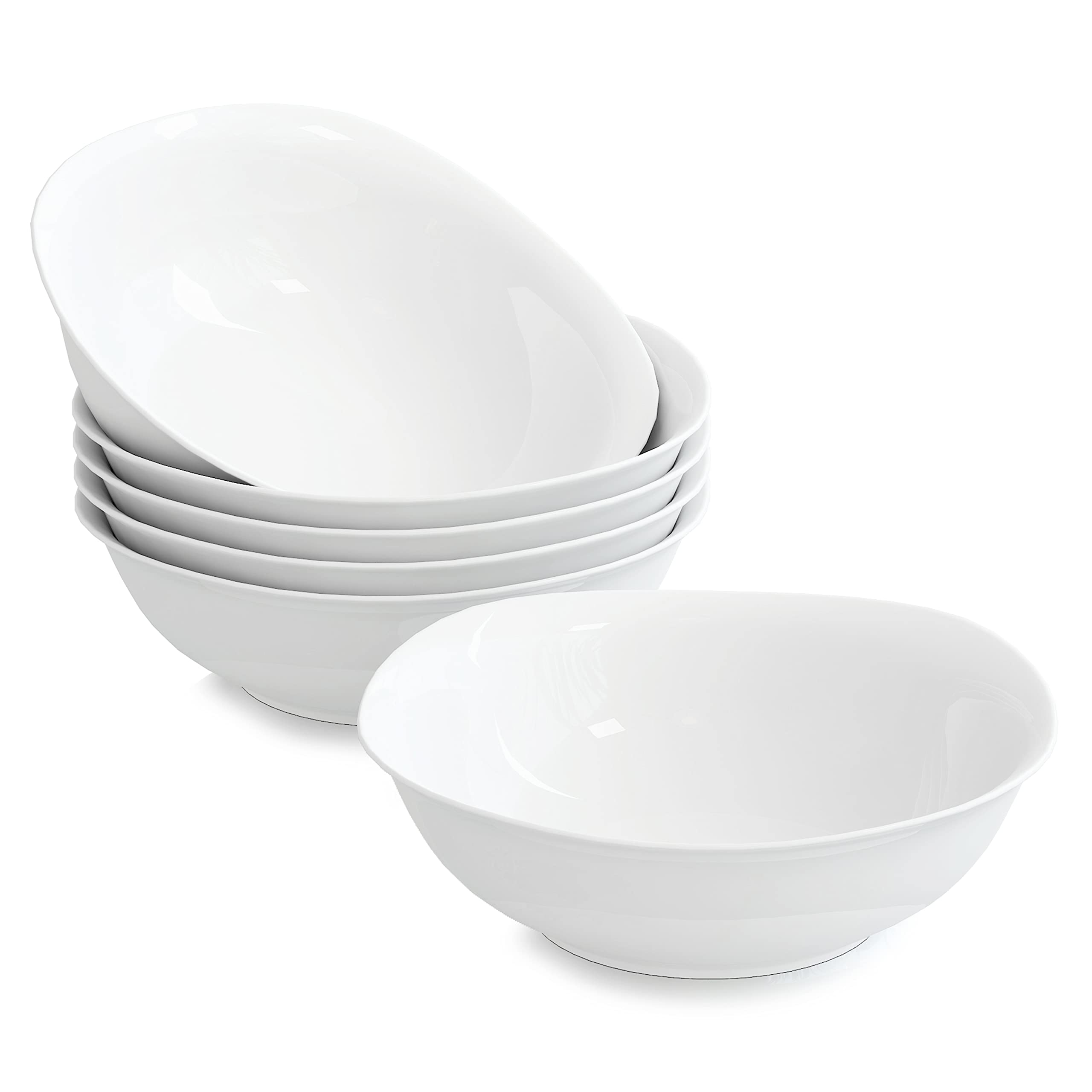 MALACASA 6-Piece Porcelain Bowls Set - 560ML 6.6" White Ceramic Bowls for Cereal, Salad, Soup, Noodle, Dessert, Rice & Breakfast, Chip Resistant, Lead Free, Microwave & Dishwasher Safe