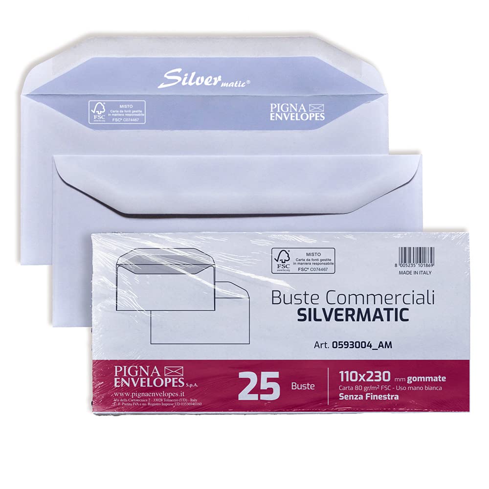 PIGNA White Envelopes Without Window 110 x 230 mm Pack of 25