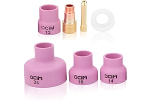 Glass Tig Welding Cups Gas Lenses for Tig Welding Ceramic + Alumina Ceramic Welding Cup Set Alumina Torch Gas Lens Kit Indust