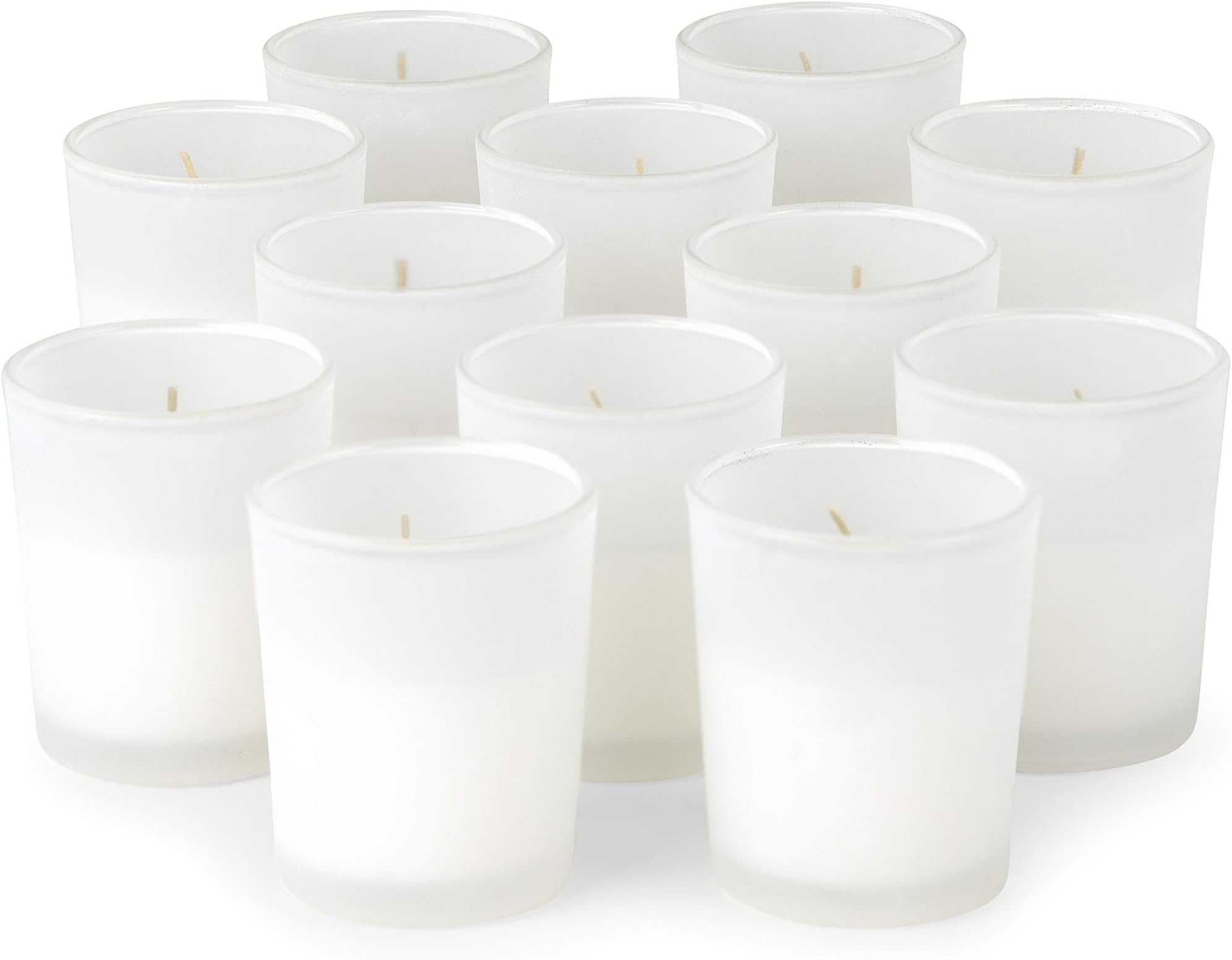 KISCO CANDLES Votive Candles with Holders 12-Pack 8 Hours | Frosted White Decorative Glass Home Décor | Beautiful Living Room, Kitchen, Bathroom Lighting | Long-Lasting Wax