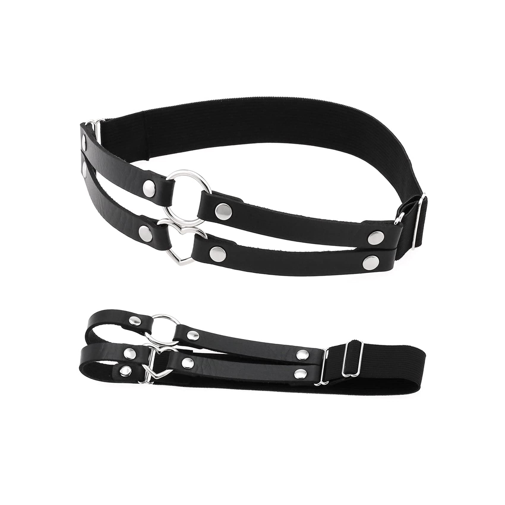 alisikee 2PCs Adjustable Leg Garter with O-Ring and Heart Design, Elastic Thigh Garters Belt for Women
