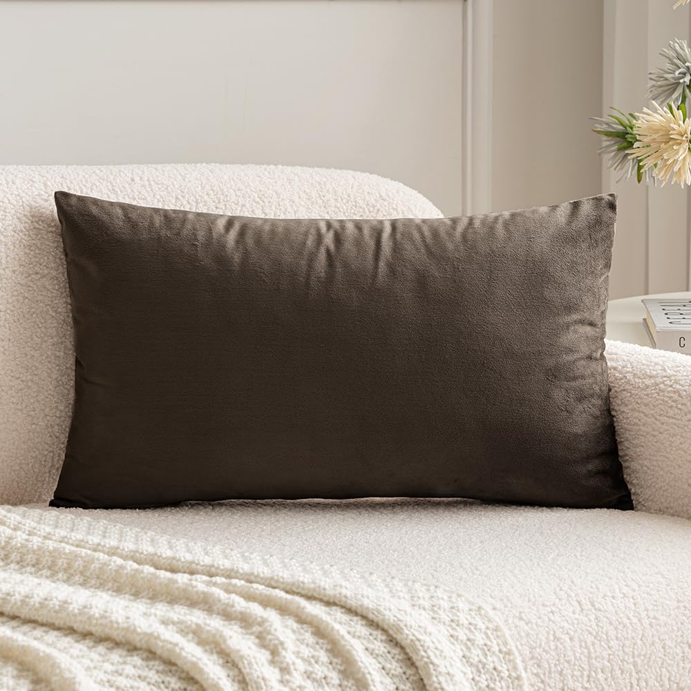 Photo 1 of MIULEE Velvet Pillow Cover Soft Luxury Decorative Throw Pillow Cover Single Rectangle Cushion Case for Couch Sofa Bedroom Car Decor,12x20 Inch Dark Coffee