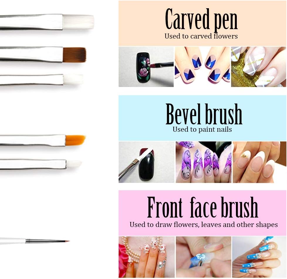 Nail Art Brushes, Teenitor 3D Nail Art Paiting Polish Design Kit with 15 Nail Gel Brushes, Nail Dotting Pen 5pcs, 12 Colors Nail Rinestones & 10 Adhesive Nail Striping Tape for False Acrylic Nails: Arts, Crafts & Sewing