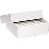Globe Scientific 3090-1 Cardboard Storage Box for up to 2" Tall x 15mm Wide Tubes, 64 Place, 8x8 Format, 9x9 Format, 134mm Length, 134mm Width, 47mm Height, White