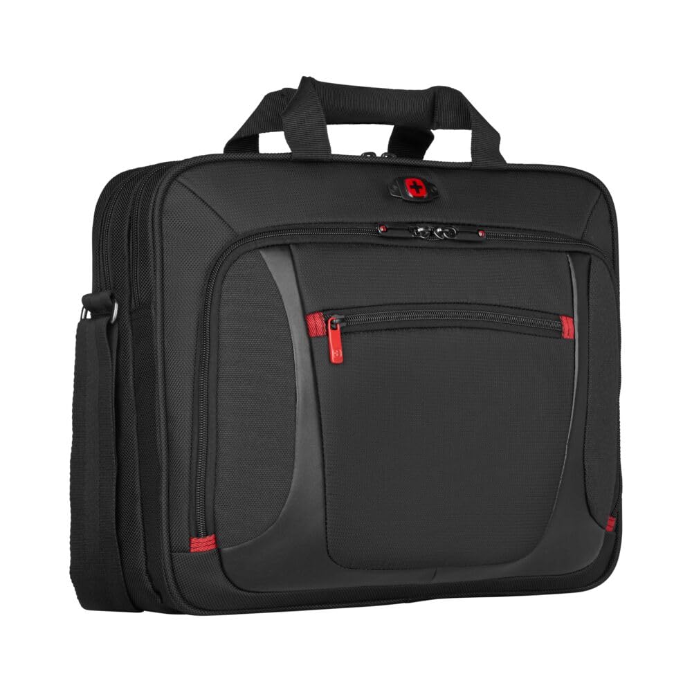 Wenger Sensor 15" Laptop Case, Padded 15.6" Laptop Compartment, 10" Tablet Pocket, Organiser Panel, Adjustable Shoulder Strap, Black/Grey