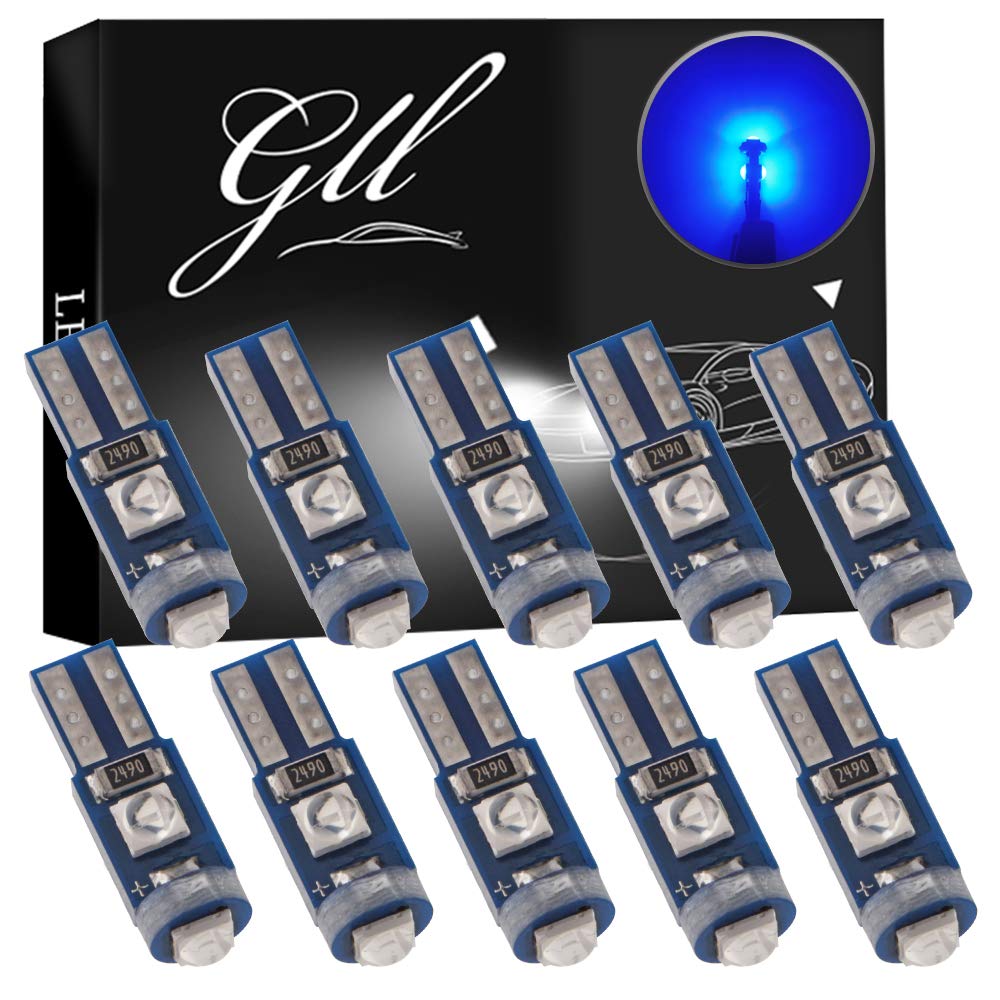 GLL 10pcs Blue T5 LED Bulbs 3030 3SMD W1.2W W3W Bulbs for Car Dashboard Lights 120 Lumens