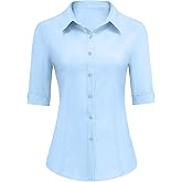Zeagoo Womens Button Down Shirts 3/4 Sleeve Dress Blouses Business Casual Collared Oxford Tops