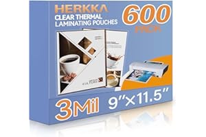 HERKKA 600 Pack Laminating Sheets, Holds 8.5 x 11 Inch Sheets, 3 Mil Clear Thermal Laminating Pouches 9 x 11.5 Inch Lamination Sheet Paper for Laminator, Round Corner Letter Size