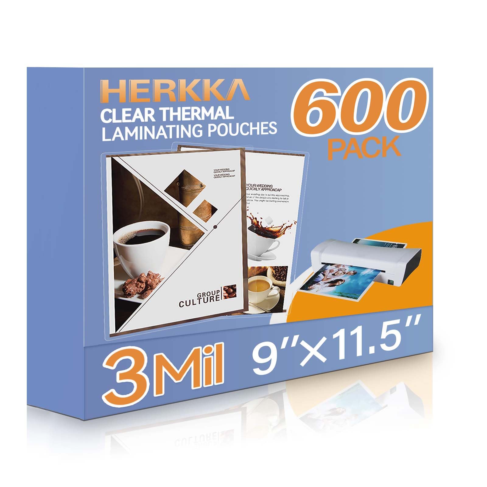 Photo 1 of HERKKA 600 Pack Laminating Sheets, Holds 8.5 x 11 Inch Sheets, 3 Mil Clear Thermal Laminating Pouches 9 x 11.5 Inch Lamination Sheet Paper for Laminator, Round Corner Letter Size