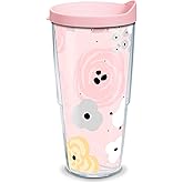 Tervis Pink Floral Pattern Made in USA Double Walled Insulated Tumbler Travel Cup Keeps Drinks Cold & Hot, 24oz, Clear