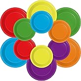 Wiooffen 48 Pcs Colorful Paper Plates Rainbow Party Supplies Colored Disposable Party Paper Tray Premium Dessert Cake Decorations Tray for 24 Guests 7in and 9in Round