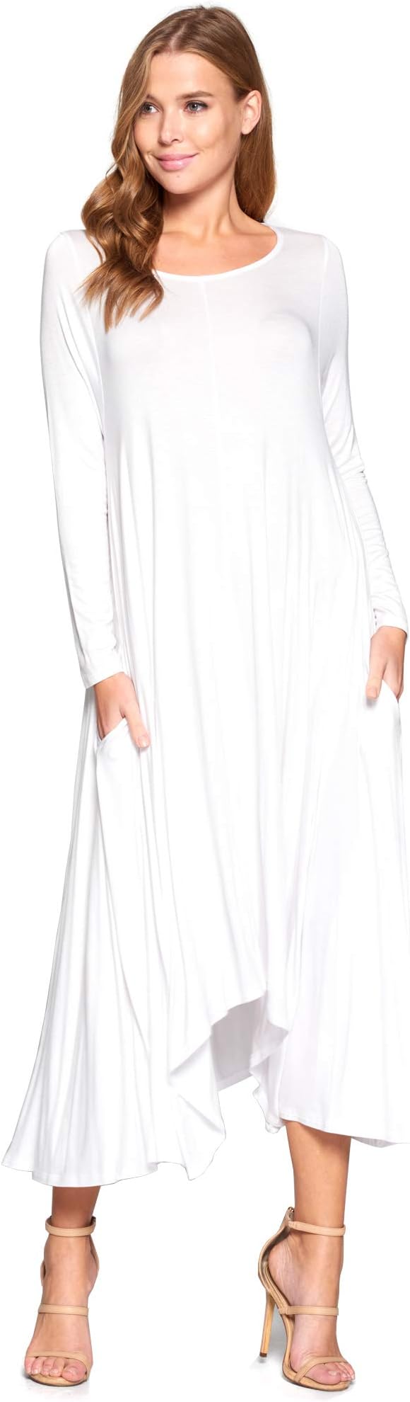 12 Ami Solid Long Sleeve Pocket Loose Maxi Dress (S-XXXL) - Made in USA