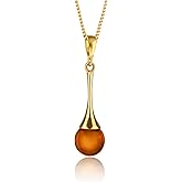 Amber by Mazukna Natural Baltic Amber Pendant for Women – Teardrop Faceted Necklace with Gold-Plated Sterling Silver Chain, Lightweight 18-Inch Jewelry Gift for Everyday Elegance