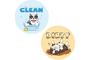 Cute Dog Dishwasher Clean Dirty Flip Magnet Sign, 9cm/3.54in Double Sided Reversible Pet Dishwasher Magnet for Kitchen Refrig