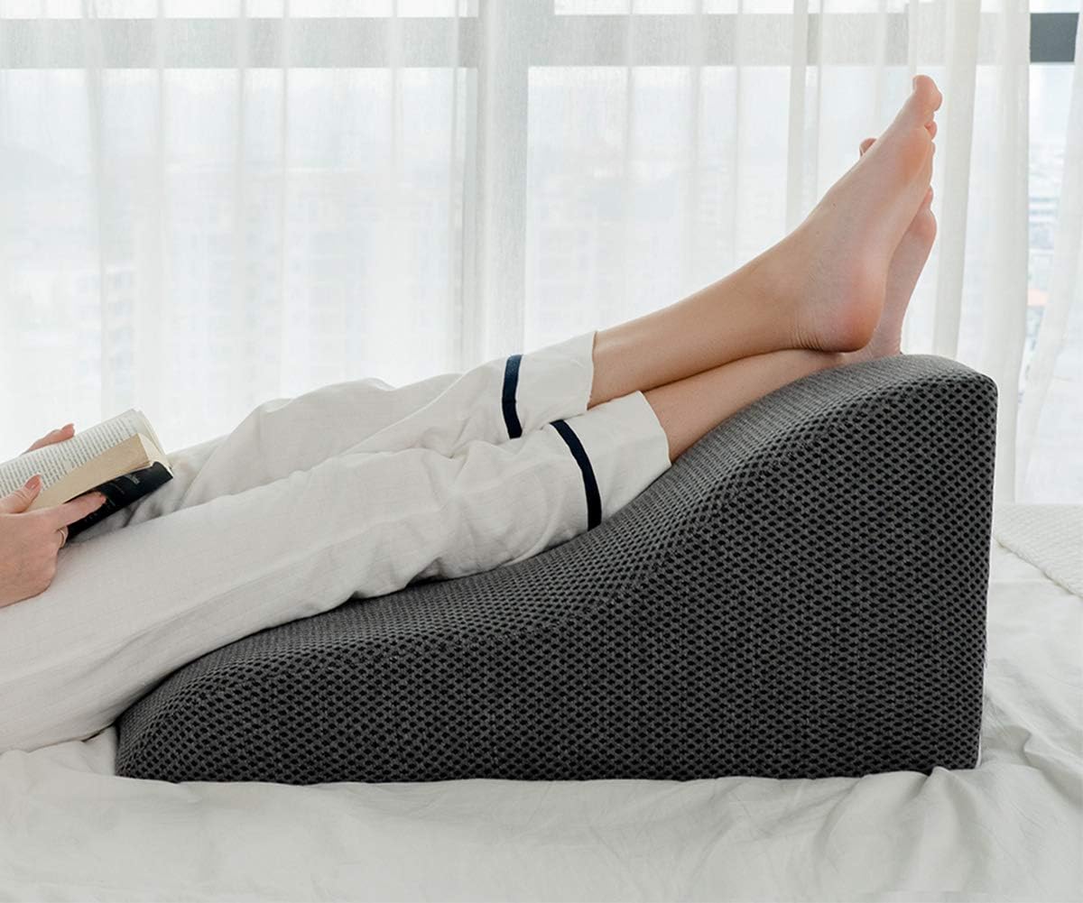 AngQi Supportive Foam Bed Wedge Pillow with Removable Cover - Incline Cushion for Anti Snoring, Heartburn, Reading, Lower and Upper Back Pain - Sleeping Pillow (Black-Gray): Health & Personal Care
