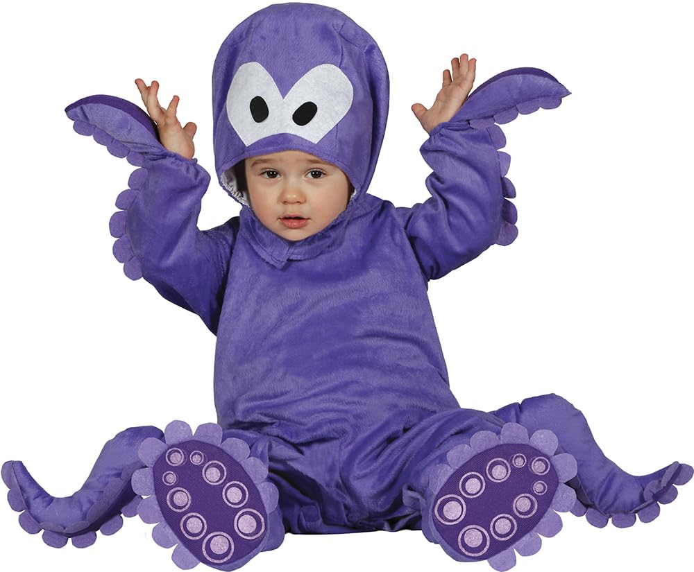 FIESTAS GUIRCA | Baby Octopus Fancy Dress Costume (12-18 Months) - Hood, Jumpsuit and Feet - Marine Animal Costumes for Halloween, Carnival and Fancy Dress Parties - Ideal for Unisex Babies - Purple