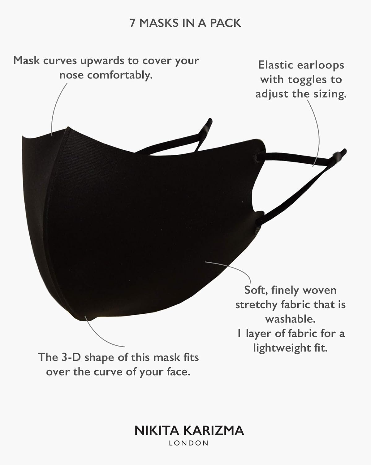 KARIZMA Face Wardrobe in Black Fabric Face Masks 6 Pieces Black Everyday Monday to Sunday, 7 count (Pack of 1) - Image 3